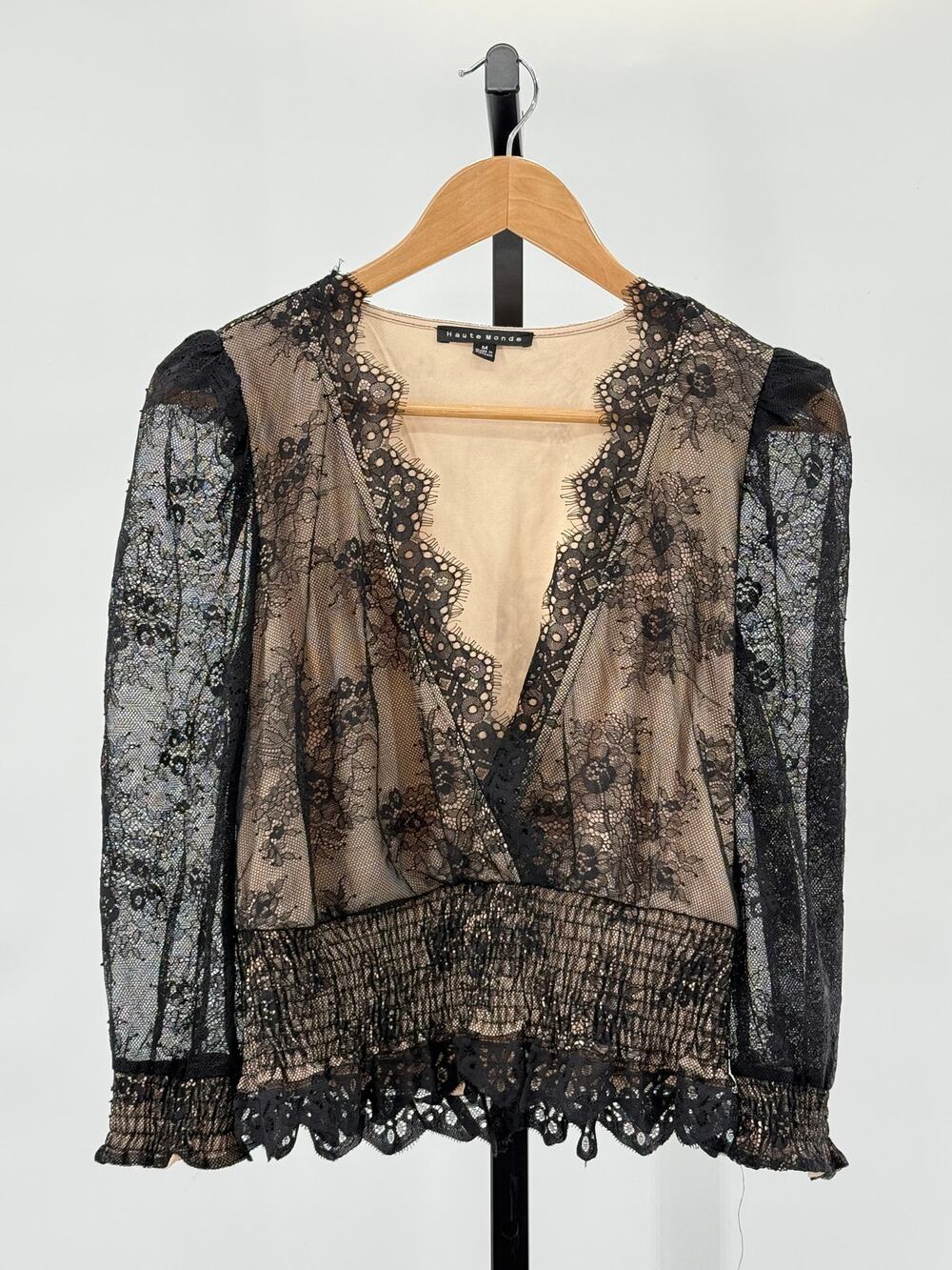 Black Lace Cross Front M Top Witchy Whimsigoth Moody Dramatic
